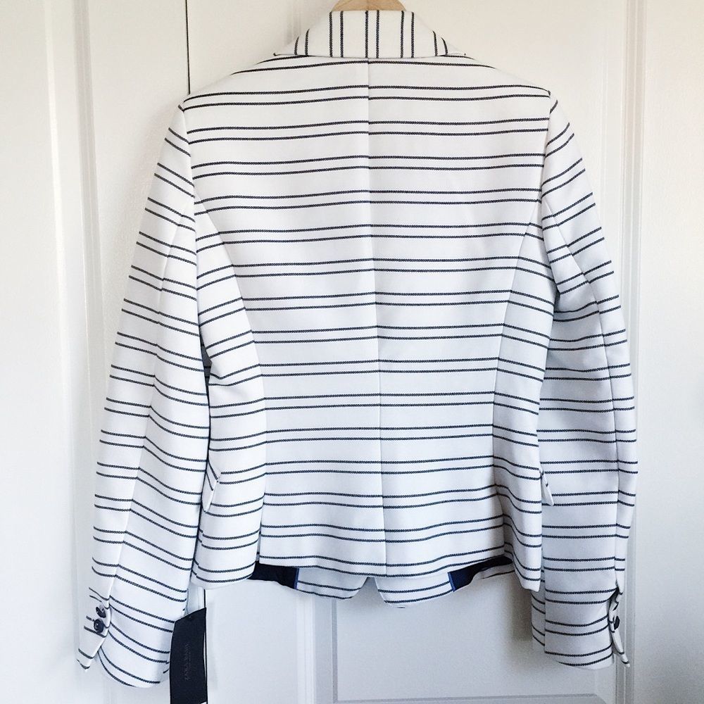 Zara NWT Nautical Striped White Blazer Anchors M - Picture 2 of 6